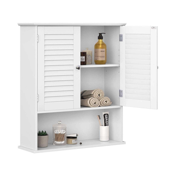 Armário de parede para casa de banho com prateleira ajustável. | VASAGLE | 60 x 20 x 70 cm | Branco | BBC27WT. - Image 5