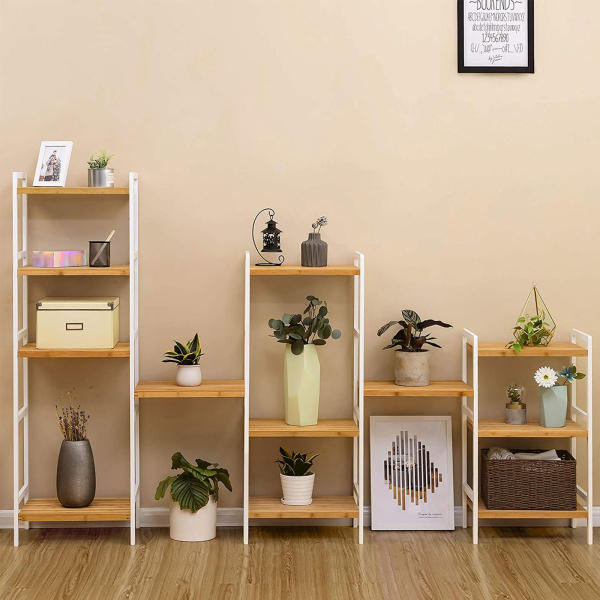 SONGMICS Suporte de armazenamento de bambu de 5 camadas para banheiro, cozinha, quarto, 31,5 x 45 x 142 cm, natural e branco BCB75WN - Image 3