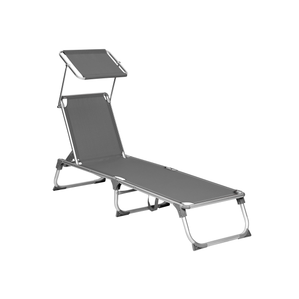 SONGMICS Espreguiçadeira, Cama de Sol, Cadeira de Sol Reclinável com Guarda-Sol, Encosto Ajustável, Dobrável, Leve, 55 x 193 x 31 cm, Capacidade de Carga 150 kg, para Jardim, Pátio, Cinza Fumê GCB19GYV1