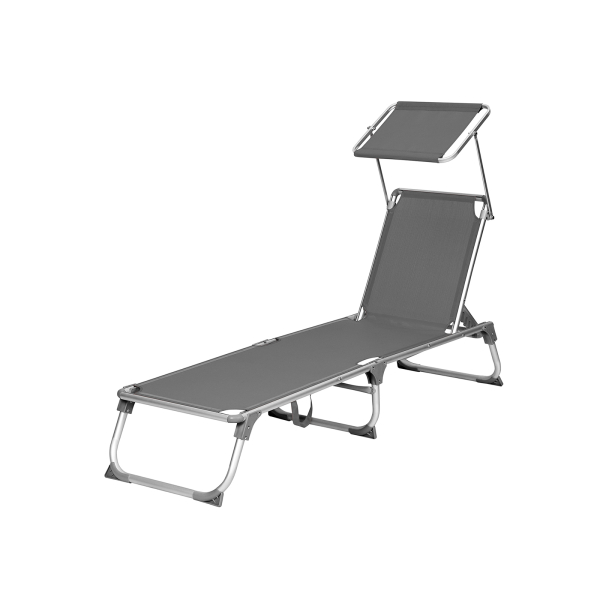 SONGMICS Espreguiçadeira, Cama de Sol, Cadeira de Sol Reclinável com Guarda-Sol, Encosto Ajustável, Dobrável, Leve, 55 x 193 x 31 cm, Capacidade de Carga 150 kg, para Jardim, Pátio, Cinza Fumê GCB19GYV1 - Image 2