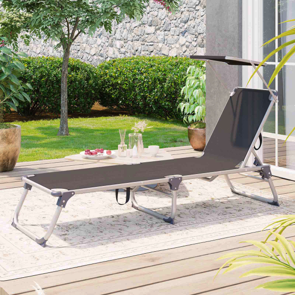 SONGMICS Espreguiçadeira, Cama de Sol, Cadeira de Sol Reclinável com Guarda-Sol, Encosto Ajustável, Dobrável, Leve, 55 x 193 x 31 cm, Capacidade de Carga 150 kg, para Jardim, Pátio, Cinza Fumê GCB19GYV1 - Image 3