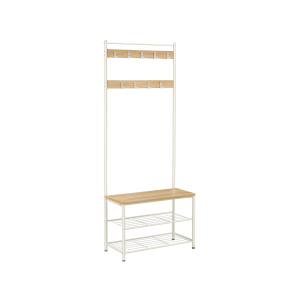 Cabideiro VASAGLE, cabideiro com banco para sapatos, cabideiro com sapateira, design 3 em 1, estrutura de aço, para corredor, entrada, 32 x 70 x 175 cm, moderno, cor carvalho e branco HSR041W09