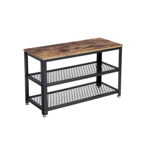Banco de sapatos VASAGLE, sapateira com 2 prateleiras, organizador de sapatos, 73 x 30 x 45 cm, entrada, sala de estar, corredor, estrutura de aço, estilo industrial, marrom rústico e preto LBS73X