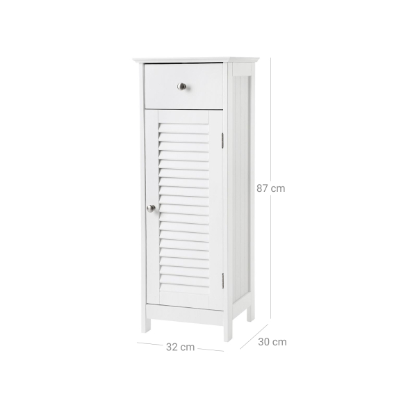 Aparador de quarto para casa de banho com gaveta e porta ripada | VASAGLE | 32 x 30 x 87 cm | branco | BBC43WT. - Image 5