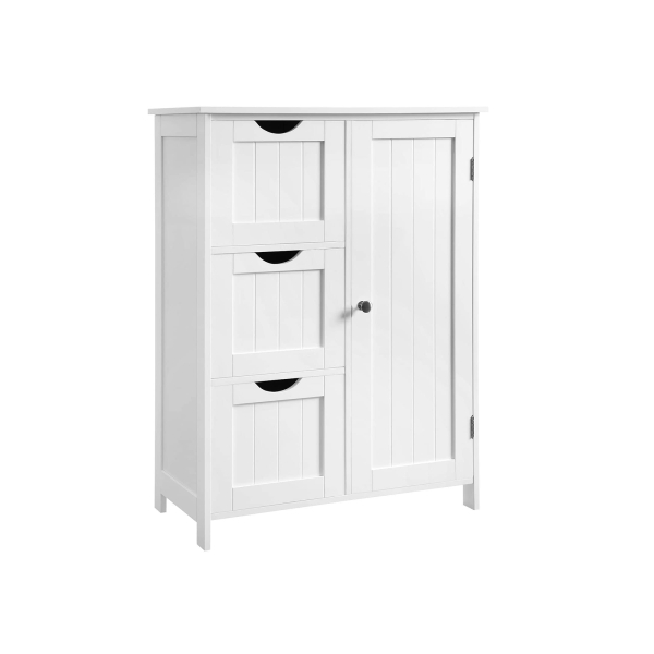 Armário de banheiro VASAGLE, armário de chão com 3 gavetas grandes e 1 prateleira ajustável, 60 x 30 x 81 cm, branco BBC49WT