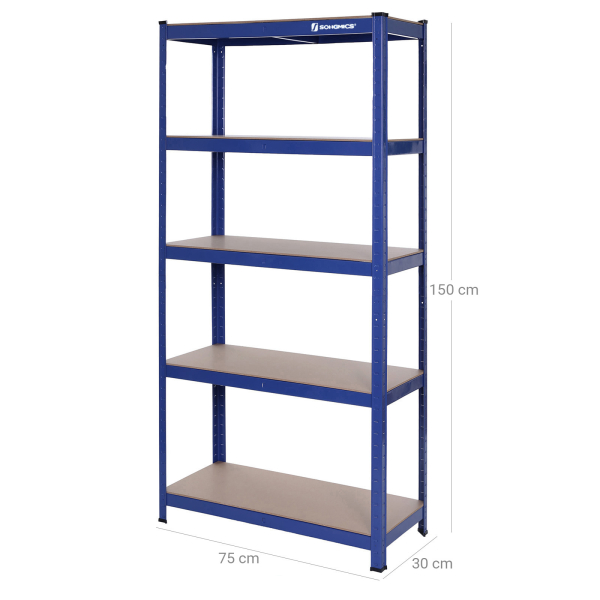 Estante metálica de 5 prateleiras para arrumação. | SONGMICS | 150 x 75 x 30 cm | azul | GLR30Q. - Image 4