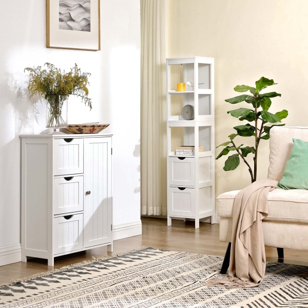 Armário alto para casa de banho com 2 gavetas e 3 prateleiras | VASAGLE | 30 x 30 x 141,5 cm | branco | BBC66WT. - Image 4