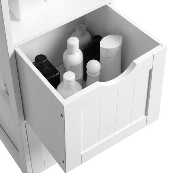 Armário alto para casa de banho com 2 gavetas e 3 prateleiras | VASAGLE | 30 x 30 x 141,5 cm | branco | BBC66WT. - Image 5