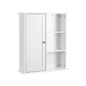 VASAGLE Organizador de parede para armário de banheiro, prateleira de canto suspensa, armário de remédios montado na parede, sem espelho, com uma porta, compartimentos ajustáveis, branco, 60 x 18 x 71 cm BBC20WT
