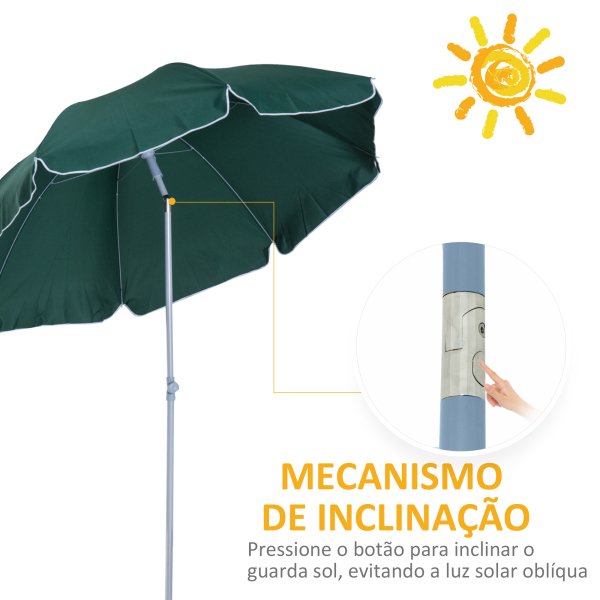 Outsunny Guarda-sol de praia Ø200 cm de diâmetro Telhado Inclinado Poste Destacável e pico inferior Verde - Image 4