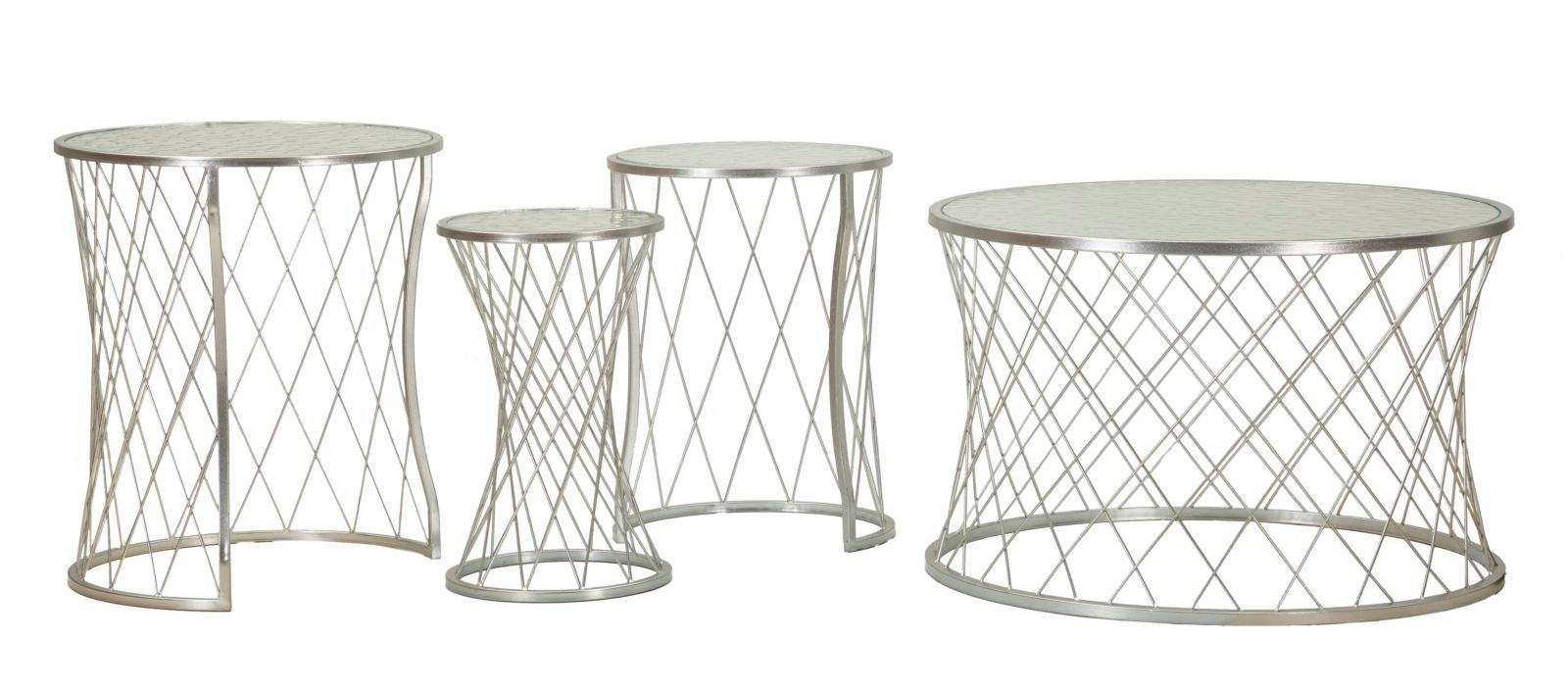 JOGO DE MESAS NOAH PRATA 4 PCS CM Ø 70X45-47X54,5-36x50-28x45