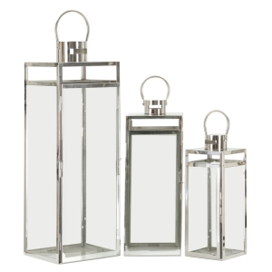CONJUNTO LANTERNAS PRATA 3 PCS CM 22X22,5X70,5-18X18,5X50-14X14,5X38