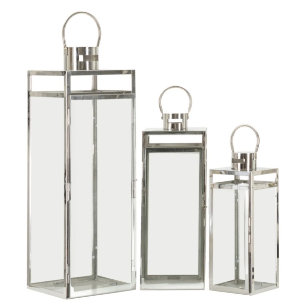 CONJUNTO LANTERNAS PRATA 3 PCS CM 22X22,5X70,5-18X18,5X50-14X14,5X38