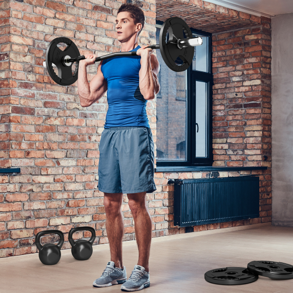 SPORTNOW Barra de Pesos de Aço 120 cm Barra Curl EZ Ø50 mm com 2 Grampos Carga 100 kg Barra Olimpica para Discos de Ø5 cm Prata e Preto - Image 8