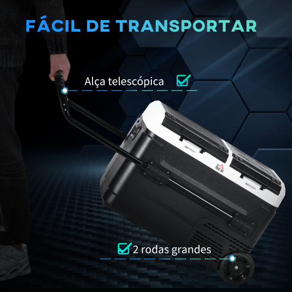 HOMCOM Geleira Portátil 40L com Dupla Zona Refrigeradora para Carro -20℃-20℃ 12 / 24V DC e 100-240V AC com Luz LED 80x47,5x46,6 cm Preto - Image 8