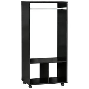 HOMCOM Roupeiro de Madeira Móvel Armário Roupeiro Aberto com Barra para Pendurar e Prateleiras Organizadoras 60x40x128 cm Preto