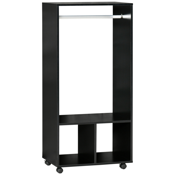 HOMCOM Roupeiro de Madeira Móvel Armário Roupeiro Aberto com Barra para Pendurar e Prateleiras Organizadoras 60x40x128 cm Preto