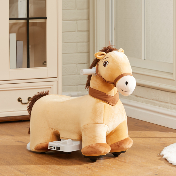 AIYAPLAY Cavalo Elétrico para Crianças de 18 a 36 Meses Cavalo de Brincar Elétrico com Bateria 6V e Música 69x34x53 cm Marrom - Image 2