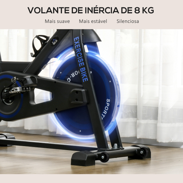 HOMCOM Bicicleta Estática com Volante de Inércia 8 kg Ecrã LCD Guiador e Assento Ajustáveis 103x53x110-114 cm Azul - Image 7