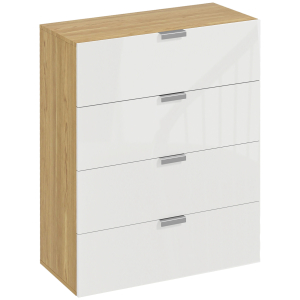 HOMCOM Cómoda com 4 Gavetas de Alto Brilho Cómoda de Madeira de Estilo Moderno 70x35x92 cm Branco e Madeira
