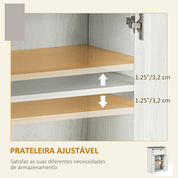 HOMCOM Aparador para Sala de Estar com Portas Duplas Gaveta e Prateleira Ajustável para Cozinha Dormitório 60x30x87,4 cm Branco - Image 5