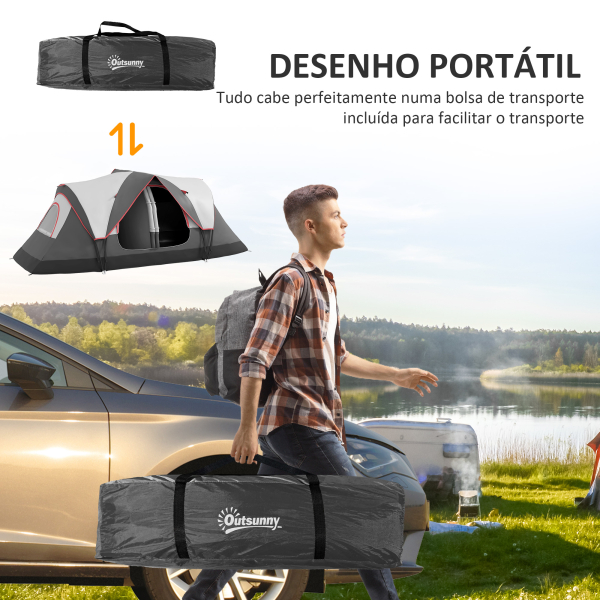Outsunny Tenda de Campismo Familiar para 6-8 Pessoas Dobrável com 2 Quartos e Bolsa de Transporte Impermeável 450x215x180 cm Cinza - Image 7
