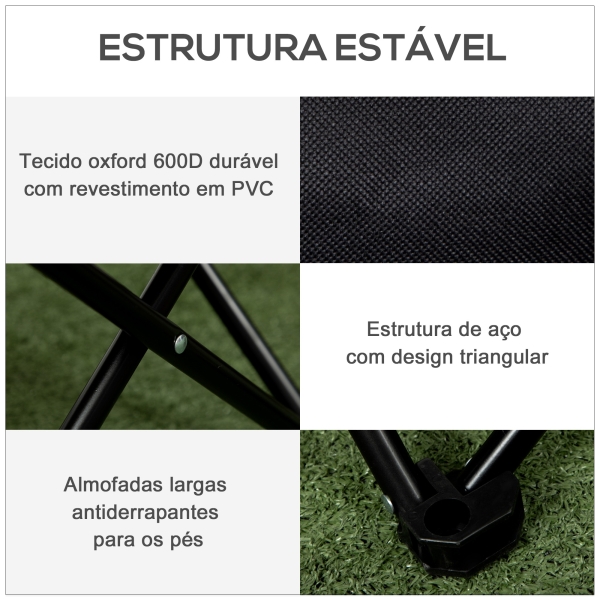 Outsunny Cadeira de Campismo Dobrável Cadeira de Pesca Portátil com Bolsa de Transporte e Estrutura de Aço 61x54x66 cm Preto - Image 6