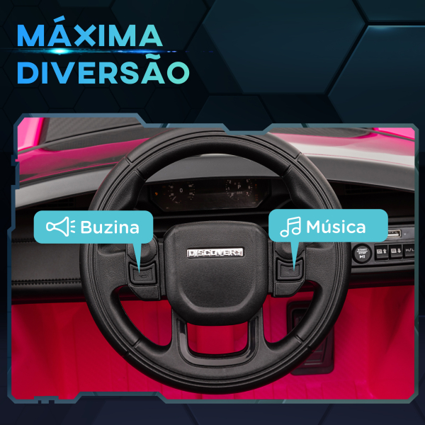 AIYAPLAY Carro Elétrico para Crianças com Licença Land Rover Discovery Sport Bateria 12V Faróis Buzina e Música 106x65,5x51 cm Rosa - Image 5