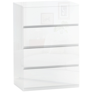 HOMCOM Cómoda com 4 Gavetas de Madeira Cómoda de Dormitório Cómoda Branca Estilo Moderno 55x33x80 cm Branco Brilhante