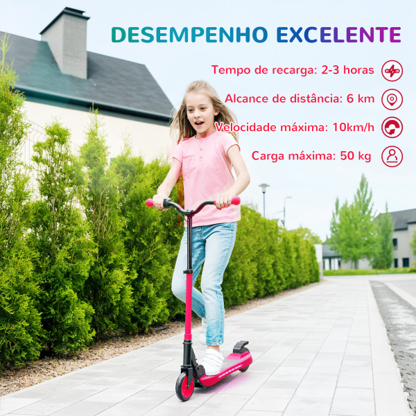 SPORTNOW Trotinete Elétrica Dobrável para Crianças 120 W Autonomia 6 km e Máximo 10 km/h com Travão Luzes LED 74x52x83-87 cm Vermelho - Image 5