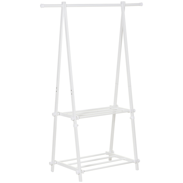 HOMCOM Suporte para Cabide Dobrável com 2 Prateleiras e  1 Barra para Pendurar Roupas para Sala Quarto Entrada 107,5x45x150 cm