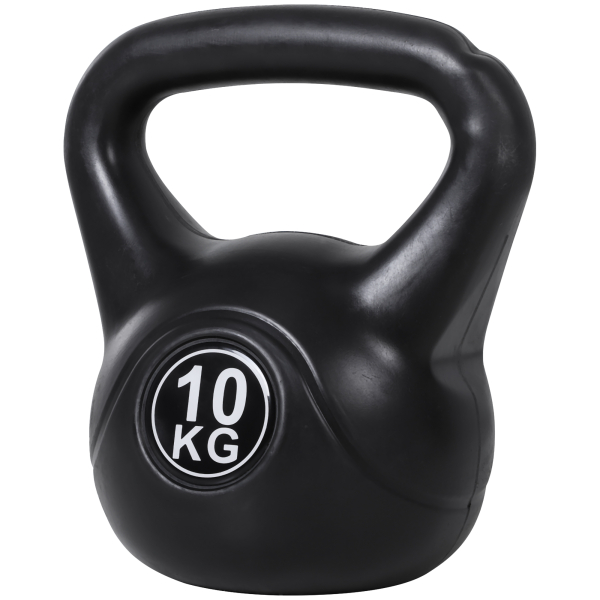 HOMCOM Peso Russo de 10 kg Kettlebell Preenchido de Areia com Punho Largo e Antiderrapante para Trenos em Casa e Ginásio 25x19x28 cm Preto