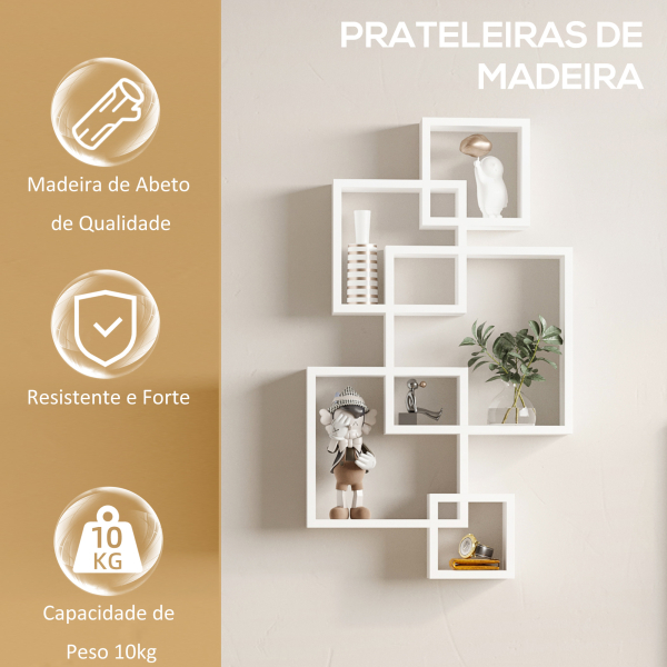 HOMCOM Estante de Parede com 5 Cubos Estante Flutuante de Madeira Estilo Moderno 49,5x10,2x86cm Branco - Image 6