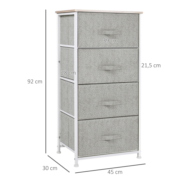 HOMCOM Cómoda Organizador com 4 Gavetas de tecido para sala de estar quarto 45x30x92cm - Image 3