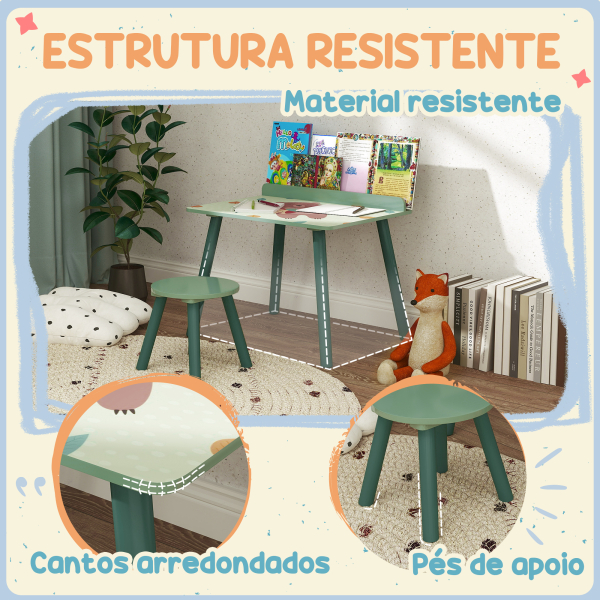 AIYAPLAY Mesa e Cadeira para Crianças com Prateleira para Livros Secretária para Crianças acima de 3 Anos Verde - Image 6