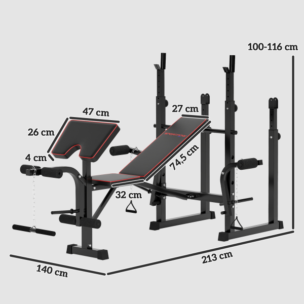 SPORTNOW Banco de Musculação Dobrável Banco Multifunções com Suportes para Barras e Encosto Ajustável para Treino Completo de Corpo Preto - Image 3