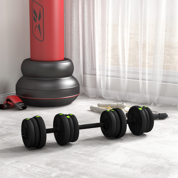 SPORTNOW Kit de Halteres 20kg 2 em 1 com Barra de Pesos Pega Antiderrapante para Treino de Força Preto Verde - Image 8