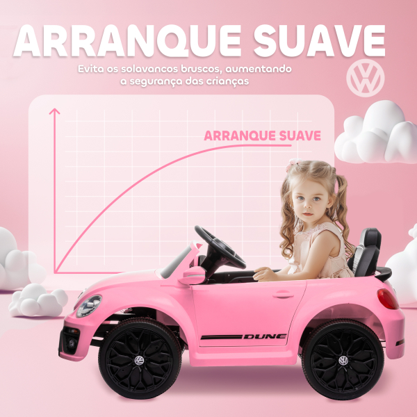AIYAPLAY Carro Elétrico para Crianças Carro Elétrico Infantil Volkswagen Beetle com Bateria 12V Faróis Buzina e Música 97x56,5x46 cm Rosa - Image 6