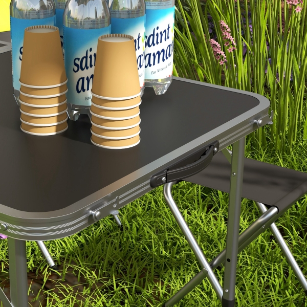 Outsunny Conjunto de Campismo de 5 Peças Mesa Dobrável com Assentos Inclui 1 Mesa Ajustável em Altura com Orifício e 4 Assentos Preto - Image 9
