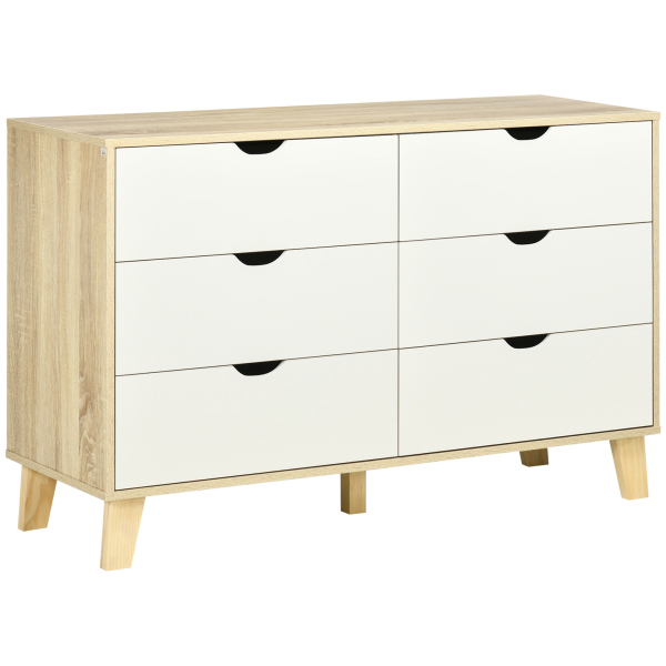 HOMCOM Cómoda com 6 Gavetas e Pés Elevados Cómoda para Dormitório Estilo Moderno Anti-Tombo 120x40x76cm Madeira e Branco