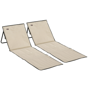 Outsunny Conjunto de 2 Esteiras de Praia Dobrável Esteiras Acolchoadas com Encosto Reclinável 142x51x40 cm Bege