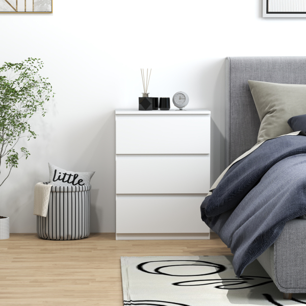 HOMCOM Cómoda com 3 Gavetas de Madeira Cómoda de Dormitório Cómoda Branca Estilo Moderno 55x34x75 cm Branco Brilhante - Image 7
