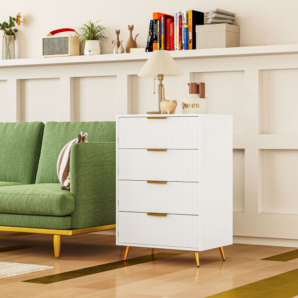 HOMCOM Cómoda com 4 Gavetas Cómoda de Dormitório Moderna com Desenho Ondulado Anti-Tombo 60x40x90 cm Branco - Image 8