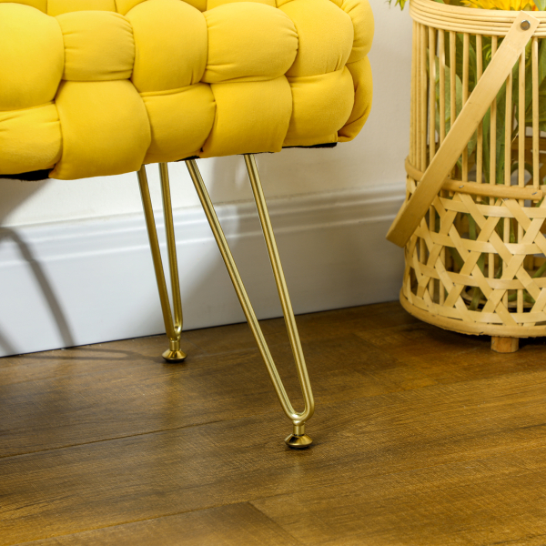 HOMCOM Apoio para os Pés Sala de Estar em Veludo com Pés de Metal e Assento Acolchoado para Dormitório Entrada 76x38x41,5 cm Amarelo - Image 8