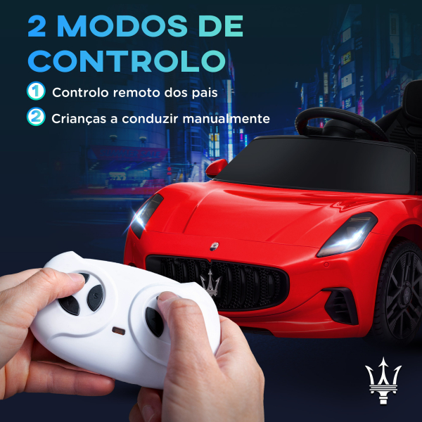 AIYAPLAY Carro Elétrico para Crianças Maserati Gran Turismo Folgore 12V Controlo Remoto Faróis Buzina e Música MP3 98x59x43 cm Vermelho - Image 5