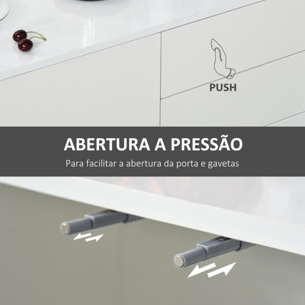 HOMCOM Aparador de Sala de Estar com 3 Portas 2 Gavetas e Prateleira Interior Ajustável Móvel Auxiliar de Armazenamento para Cozinha Dormitório Anti-Rolamento 117x36x74cm Branco - Image 6