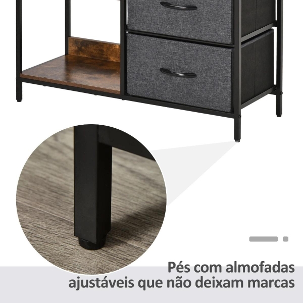 HOMCOM Cómoda de Estilo Industrial com Cestos de Tela Dobráveis e 2 Prateleiras para Dormitório Sala de Estar Corredor 80x29x71cm Marrom Rústico e Cinza Escuro - Image 7