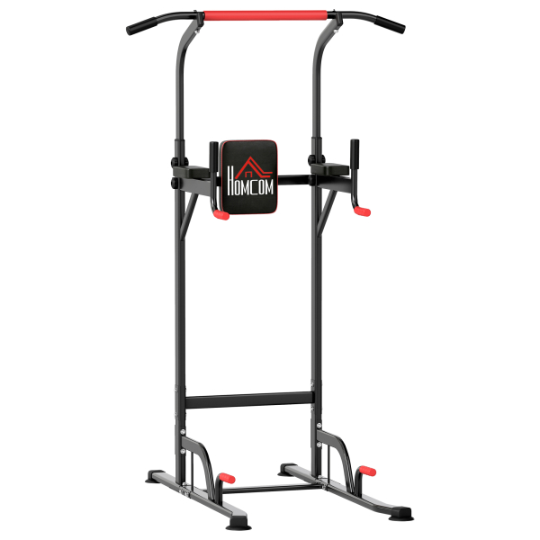 HOMCOM Torre de Exercícios Estação Multifuncional Altura Ajustável com 7 Orifícios para Treinamento Fitness para Casa Academia Escritório Carga Máxima 120kg 123x98x189-239cm Preto e Vermelho