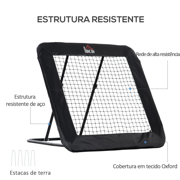 HOMCOM Rede de Rebote Dobrável com 4 Ângulos Ajustáveis para Treinamento de Futebol Beisebol 128x118x108-120cm Preto - Image 6