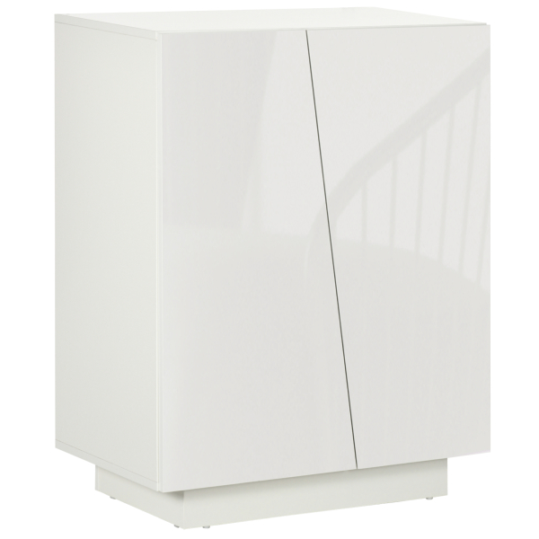 HOMCOM Aparador Sala de Estar Armário Auxiliar com 2 Portas de Alto Brilho e Prateleiras Ajustáveis 70x40x88 cm Branco